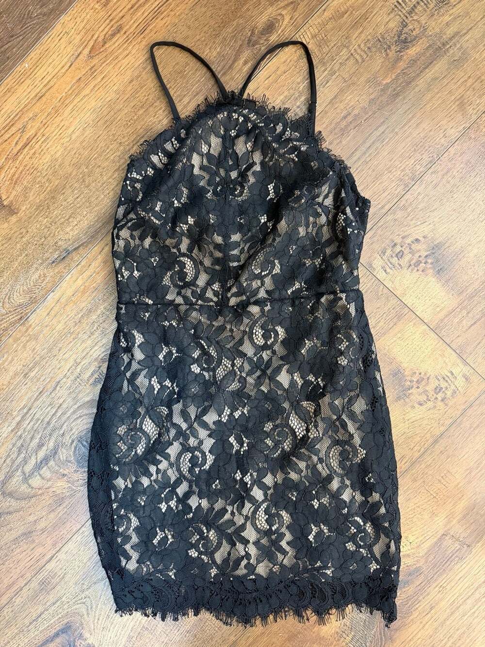 Lulus Remarkable Black Lace Halter Bodycon Dress Size XS